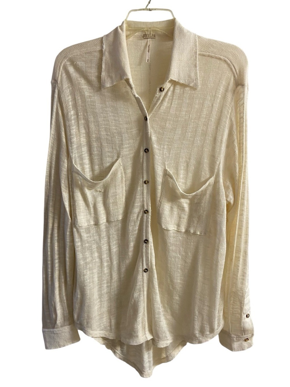 Free People Cream Slub Knit Button Down Shirt Coverup Medium